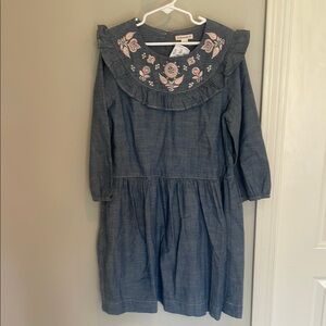 Crewcuts Girls' Blue Dress with Floral Embroidery size 10